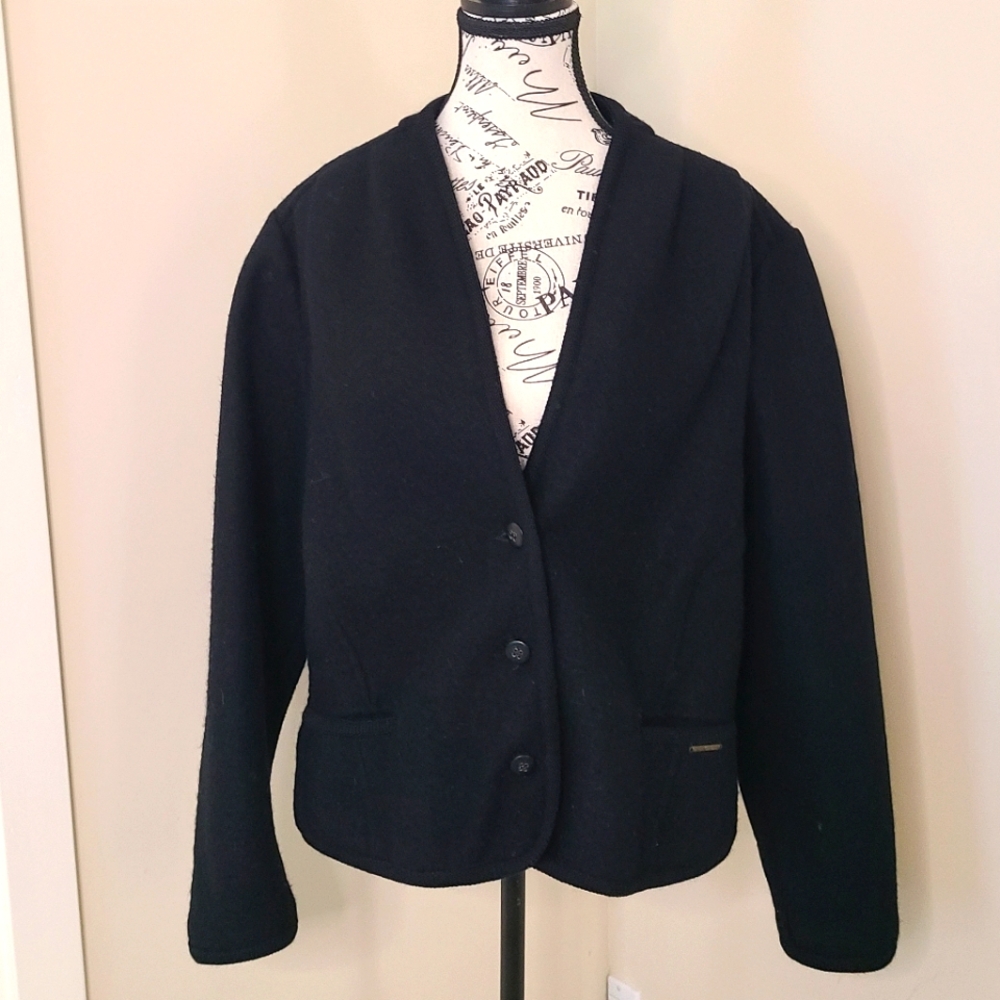 Vintage Wool  Blazer Black "Geiger" Womens Austria EU Size 50 = US Medium